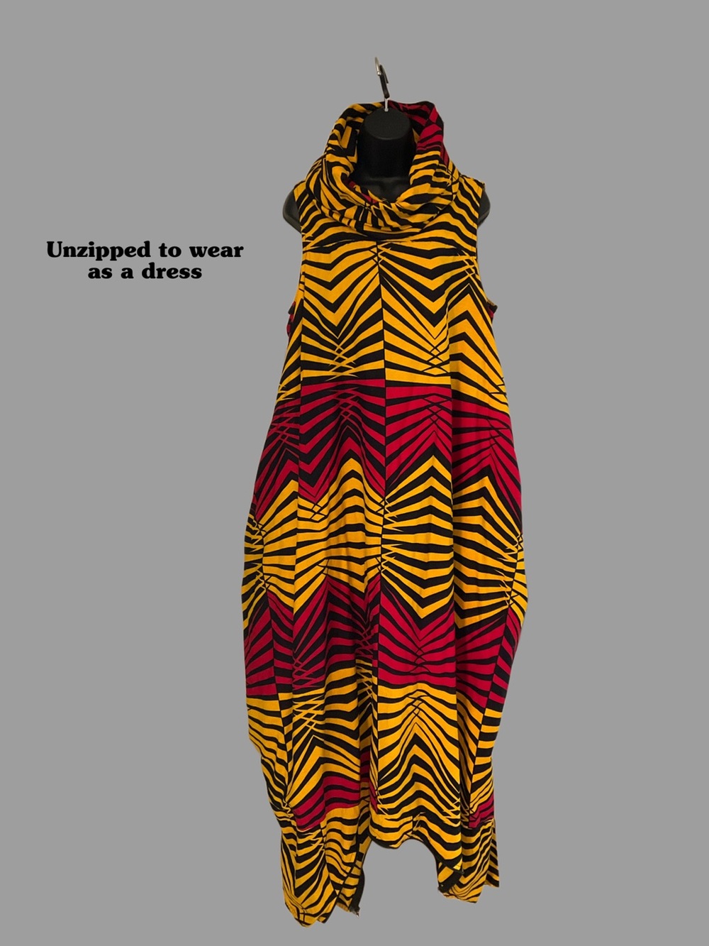 Bold Geometric Sleeveless Harem Jumpsuit/Maxi Dress in Yellow & Red - Picture 4 of 5